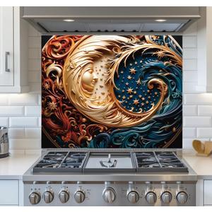 Tempered Glass Backsplash for Kitchen,Moon, Frameless, Stove Backsplash Protector for Wall,Easy to Clean, Home Decor (30"x30")