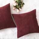 Home Brilliant Pillow Covers 18x18 Decorative Throw Pillows for Couch Dark Red Soft Plush Corduroy Striped Throw Pillow Covers Set of 2 for Sofa Couch Bed, 18 x 18 Inch, Burgundy (18" x 18" (Pack of 2), Burgundy)
