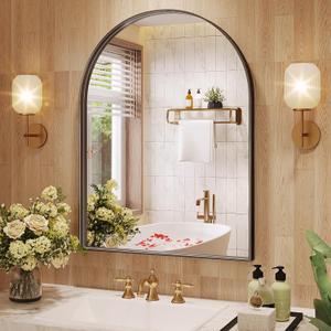 Arch Mirror, 24 x 32 Inch Black Arch Mirror for Bathroom, Arched Wall Mirror, Aluminum Alloy Frame Black Bathroom Vanity Mirror for Living Room Bedroom Entryway Mantel Hallways Decor