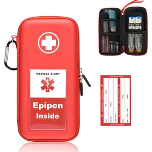 EpiPen Carry Case, Hard Emergency Medical Bag with Carabiner-for 2 EpiPens, Asthma Inhaler, Auvi-Q, Eye Drops, Anti-Histamine, Allergy Medication, Diabetes Travel Case for Adults and Kids