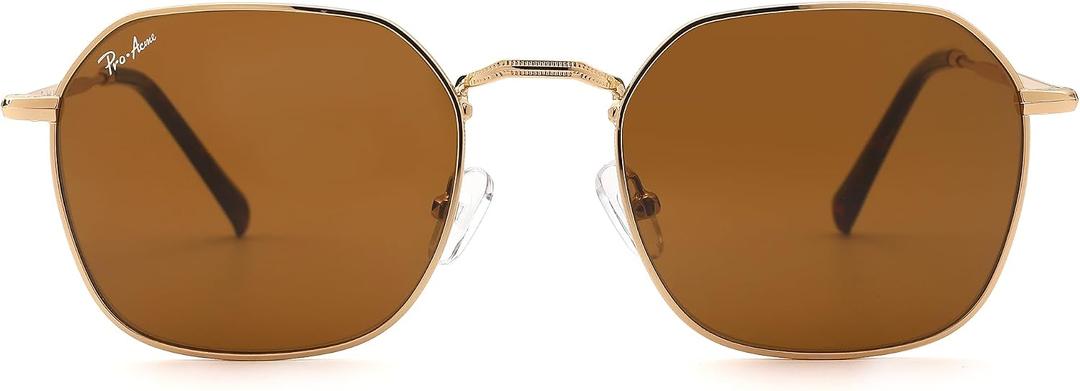 Pro Acme Hexagonal Sunglasses for Women Men, 100% Real Glass Lens Retro Square Trendy Shades