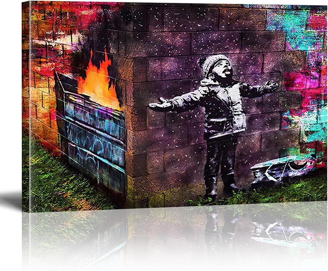 FLTABI Banksy Graffiti Canvas Wall Art for Living Room Seasons Greetings Graffiti Street Canvas Wall Art Abstract Pictures Ready to Hang Modern Home Office Wall Decor 12Wx16H inches/ 30x40 cm