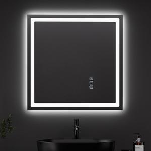 QAOYEDE LED Bathroom Mirror, 22"x22" Square Vanity Mirror with Lights, Memory Function, Horizontal Vertical Wall Mount, Adjustable Warm White/Natural/Daylight Lights, Plug-in or Hardwired
