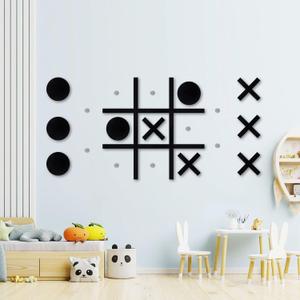 Magnetic Tic Tac Toe Wall-Mount Game,Game Room Decor,Modern Wall Decals for Kids Room,Classroom&Offices,Best Gift for Family, Friends (Black) (16.516.5 inch)