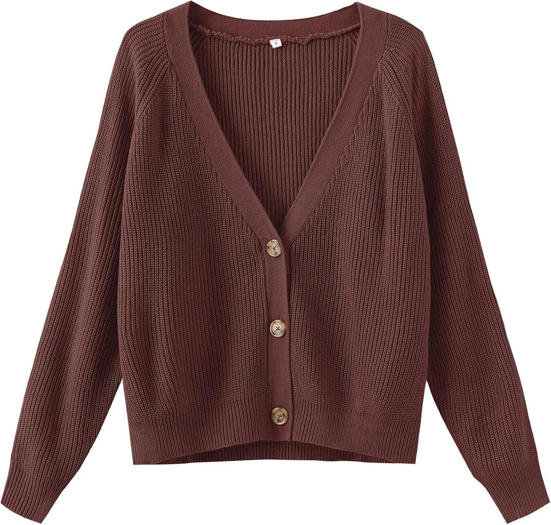 TASAMO Women's Long Sleeve Knit Sweater Open Front Cardigan Button Loose Outerwear (Medium, 07 Mauve)