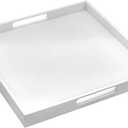 Bam & Boo 20" x 20" x 2" Square Natural Bamboo Ottoman Tray with Handles, White