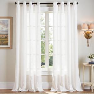 jinchan White Linen Curtains 96 Inch Long for Living Room Bedroom 2 Panel Set Soft Light Filtering Grommet Drapes Neutral Decor Suitable for Home Office Dining Room 8FT Semi Sheer Farmhouse Curtains