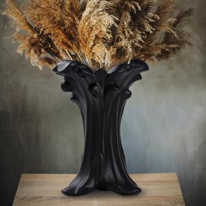 Black Ceramic Wave Vase for Modern Home Decor, Wave Design, White Vase for Table, Shelf, Living Room, Office, Scandinavian Art Vase (Black)