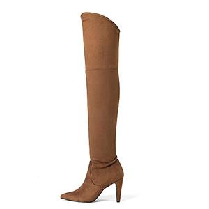DREAM PAIRS Women's Thigh High Boots Over The Knee Heels Long Sexy Pointed Toe Boots,Size 8,Brown/Suede,DOB214
