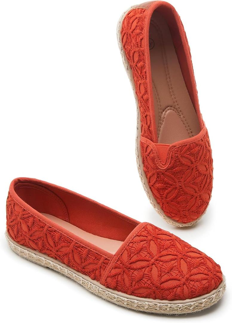 BABUDOG Women's Flats with Flower Embroideried,White Lace Ballet Flats,Comfortable Dress Flats (9.5, Orange)