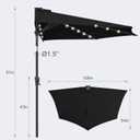 FLAME&SHADE 9 FT Solar Half Patio Umbrella with 25 LED Lights, Half Outdoor Umbrella with Button Tilt, Half Round Table Umbrella For Deck, Backyard, Balconies, Decks, Rvs, UV Protection (Black)