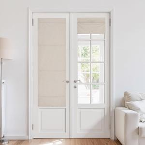 NICETOWN Cordless French Door Curtain Natural Linen 100% Blackout, W24 x L64 in, Roman Shade for Doors with Adhesive Top & Magnetic Lift, Privacy & Thermal Window Shade for Kitchen, 1 Panel
