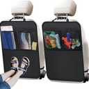 2 Pack Kick Mat Backseat Protector,Back Seat Cover for Kids,Car Seat Back Protectors with 2 Pocket Storage Organizer for Car, SUV, Minivan or Truck Seats (Black)