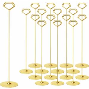 Urban Deco 16PK Table Number Holders 12 Inches Place Card Holder Metal Table Card Holders Picture Holders for Tables, Card Holder Stand for Wedding Dcor Gold Sign Holder