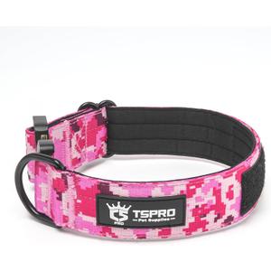 TSPRO Premium Dog Collars Tactical Dog Collar with Patch and Heavy Duty Quick-Release Metal Buckle Durable Thick and Adjustable for Medium to Large Dogs (Camo Pink L) (Patch Version-Size L (Adjustable 18.5"-25"))