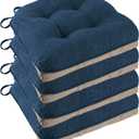 Non Slip Chair Cushions for Dining Chairs Set of 4 Kitchen Chair Cushions 18"x18"x3" Turfted Chair Pads Comfortable and Soft Seat Cushion with Ties, Navy