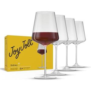 JoyJolt Sidney Red Wine Glasses Set of 4 | 19 oz Modern Wine Glasses with Long Stem | Home Bar Glass Set | Wedding Registry, Birthday, Anniversary, Gifts | Premium Crystal Stemware Made in Europe