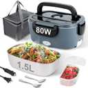 Electric Lunch Box, 80W Heated Lunch Box for Adults, 1.5L Portable Fast Heating Food Warmer for Car/Truck/Work/Travel, 12/24/110V Lonchera Elctrica Porttil