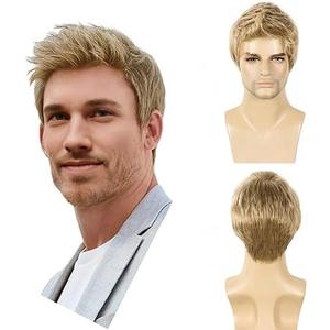 BEAUTY FLAG Mens Blonde Wig Short Straight Synthetic Blonde Hair Wigs for Male Guy Daily Wear Anime Costume Halloween Cosplay Party(Fit 21inch-22.5inch Head Circumference)