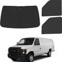 Front Windshield Side Window Sun Shade for 1992-2025 Fo-rd E-Series E-150 E-250 E-350 E-450 Van Motorhome, Foldable Window Sunshade Sun Visor Protector Blocks UV Rays Heat, Pack of 3, Silver & Black-Fit Ford E-150 E-250 E-350 E-450
