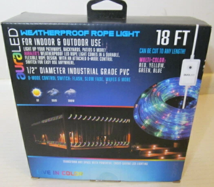 AuraLED Weatherproof Rope Light for Indoor & Outdoor Use, 18 Ft, Multicolor