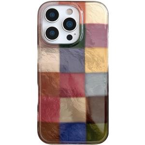 Aesthetic Colorful Checkered Phone Case for iPhone 15 6.1",Retro Trendy Pretty Gingham Cool Design Classy Mosaic Textured Glitter Protective Cover for iPhone 15 6.1 inch