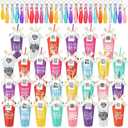 SiliFine 30 Sets Thank You Teachers Appreciation Gifts Bulk, 24 oz Plastic Tumblers with Lids and Straws Reusable Coffee Cups with Silicone Keychains, Bow-knots and Cards(Classic)