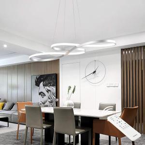 Modern LED Chandelier Dining Room Pendant Light Dimmable Creative Chandelier Remote Control Color/Brightness 3000-6000K Adjustable Hanging Lamp for Bedroom Living Room Kitchen 60W (Silver)