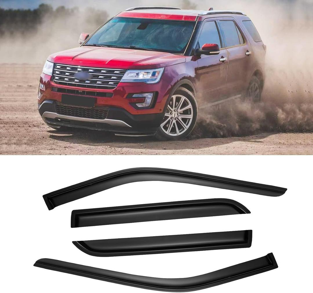 Window Rain Guards for 2011-2019 Ford Explorer, Window Visor Guard Vent Wind Shade Deflector Rain Shield Protector Sun Visor for 11-19 Explorer 2019 2018 2017,Tape-on/Outside-Mount, 4 Pieces