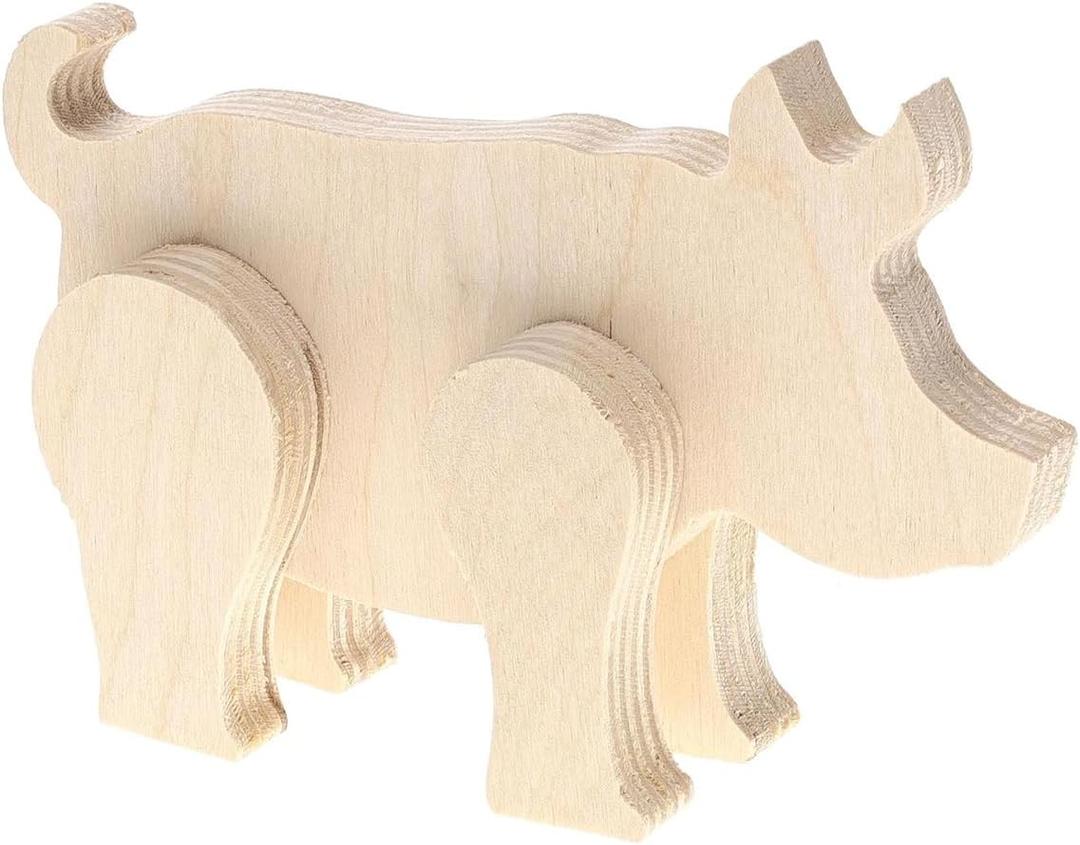 Standing Animal, Pig  Unfinished Wood Cutouts for Crafts, DIY Wooden Animal Shapes, Rustic Craft Wood Decor, Painting Projects, and Home Art Supplies