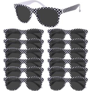 12Pcs Checkered Pattern Sunglasses Bulk, Racing-Themed Party Favors for Birthdays Beach Summer Events