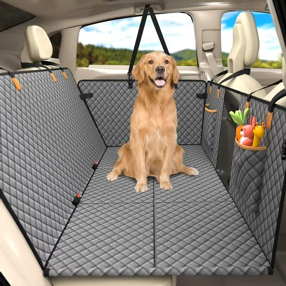 Lekereise Back Seat Extender for Dogs - Dog Car Seat Cover for Back Seat, 2025 Upgraded Material, Universal Fit Sedan/ SUV/ Truck, Waterproof Non-Slip Hard Bottom, Split Design & Holds 400lbs, Grey