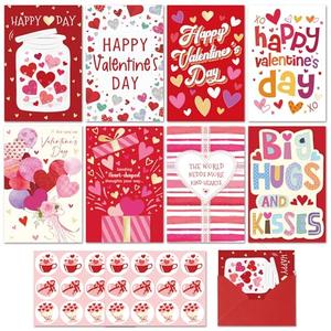 WDphouly Valentines Day Cards Assortment, 24 Valentine’s Day Cards with Envelopes and Stickers, 8 Elegant Designs with Message Printed Inside
