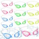 Konohan 12 Pairs Summer Swimming Goggles No Leaking Wide View Swim Glasses Pool Clear Water Goggles with Adjustable Strap for Youth Teens women men, 4 Colors