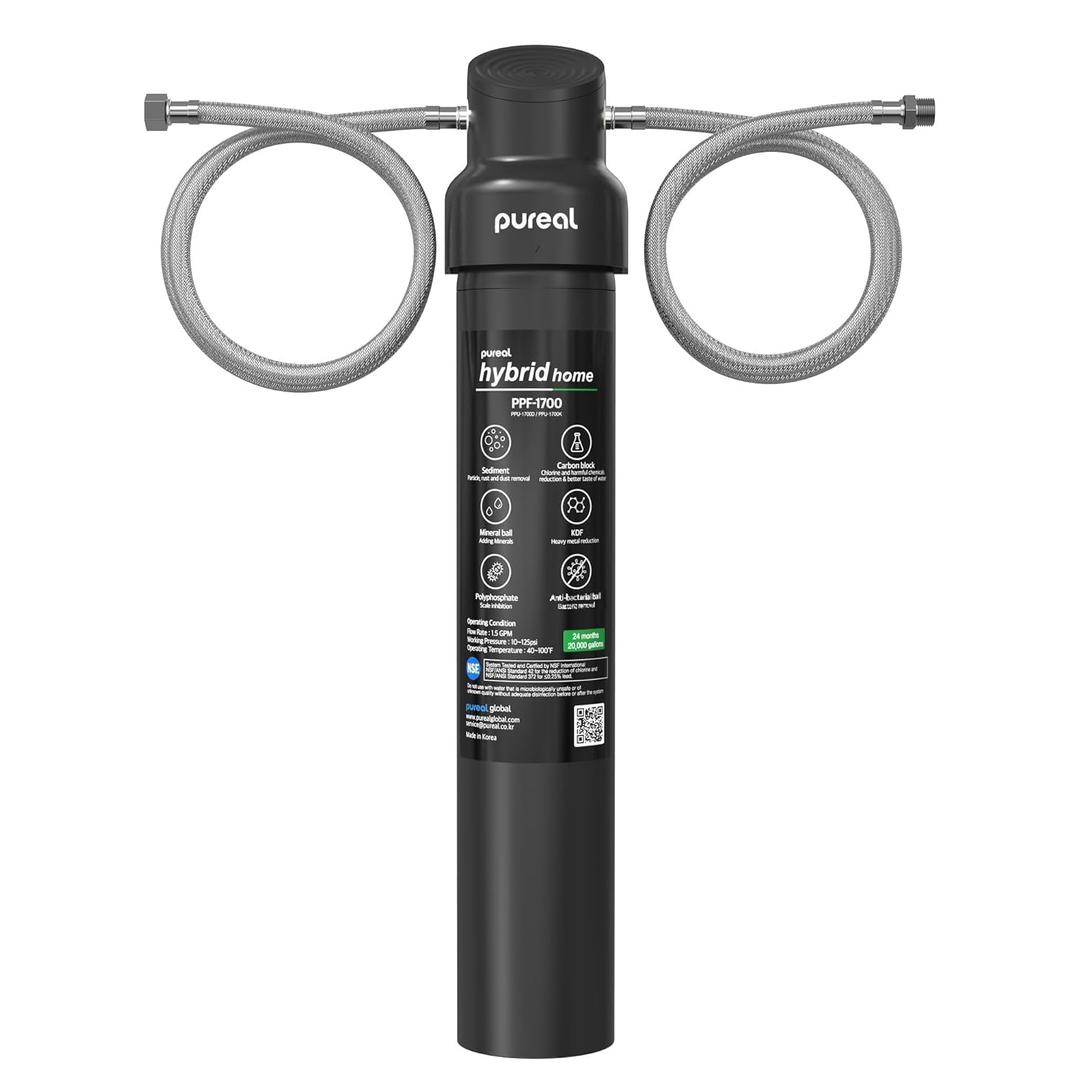 Pureal Hybrid Home PPU-1700K Under Sink Water Filter System, 20K Gallons, NSF/ANSI 42&372, Mineral Sediment Carbon Block KDF Polyphosphate Filter for Scale & Lead & Chlorine (17inch)