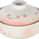 JapanBargain, Clay Pot for Cooking Japanese Donabe Hot Pot Casserole Korean Earthenware Pot with Lid, Sakura Pattern, 7-inch, Serving 1-2 People (No.06)