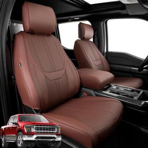 Super Cover for Ford F150 Seat Covers 2015-2026, Full Covered Faux Leather Truck Seat Protectors Waterproof for F150 2026 2025 2024 Accessories, Only Fit 1st Row Bucket Seat SuperCrew (XL,XLT), Gift