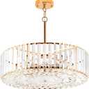 VONLUCE Cystal Ceiling Light Fixture, 6-Light Semi Flush Ceiling Light with Crystal Prisms, 21 in. Chandelier for Dining Room Bedroom Entryway, Kitchen, Gold Metal Canopy, ETL Certificated
