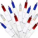 MULTI-SPARKING Red White and Blue String Lights - 35 Count 4th of July Patriotic Mini Christmas Lights for Independence Day Decorations, 8.5 Feet White Wire Incandescent Set