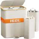 XLHOMO 160L Double Laundry Hamper with Lid, Dirty Clothes Hamper with 2 Removable Bags, Beige Laundry Hamper 2 section with Bamboo Handles Easy to Carry for Bedroom, Bathroom, Dorm, College