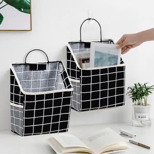 2 Pcs Wall-hanging Storage Bags, Desktop Organizer Basket Cotton Linen Hanging Storage Basket for Kitchen, Bedroom, Living Room (black)