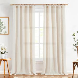 jinchan Linen Curtains 96 Inch Length 2 Panels Set Light Filtering Window Curtains for Living Room Bedroom Farmhouse Drapes Aesthetic Decor Drapes 8ft Long, Back Tab, Linen Natural, 50W x 96L