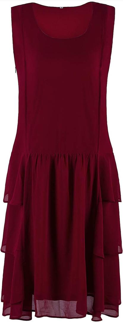 Vijiv Womens 1920s Inspired Flapper Dress High Tea Great Gatsby Maroon with Tiered Skirt 20s Dress (16-18)