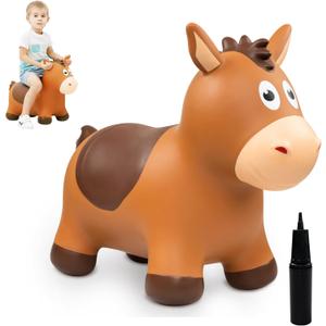 ZOOJOY Bouncy Horse Hopping Toys, Inflatable Animal Horse Toys for Toddlers, Outdoor Indoor Bounce and Ride On Bouncer for Boys Girls, Birthday Gifts for 18 Months 2 3 4 5 6 Year Old with Pump