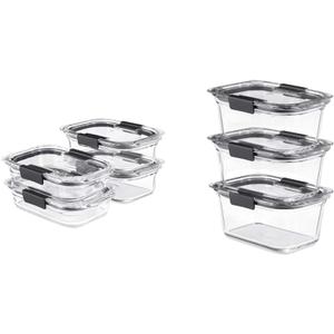 Rubbermaid Brilliance Glass Storage Set of 4 Food Containers, Medium, Clear & Brilliance Glass Storage 4.7-Cup Food Containers with Lids, 3-Pack (6 Pieces Total), Clear 