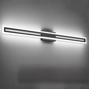 SOLFART 48 Inch Black Bathroom Vanity Light Fixtures Over Mirror 5 Color Adjustable Modern LED Light Fixture 5CCT