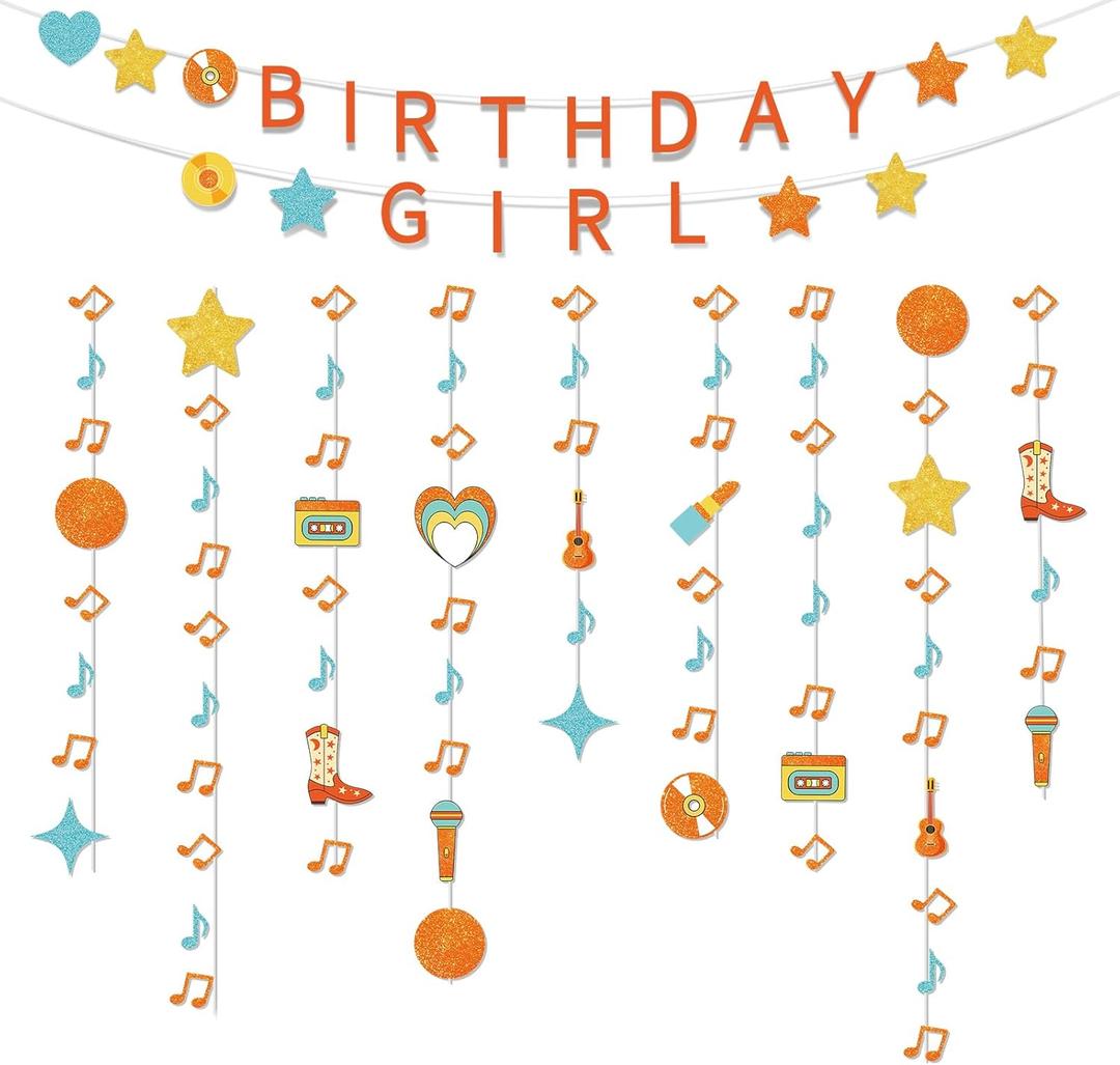 Showgirl Themed Birthday Decorations Pre Strung Glitter Showgirl Themed Birthday Banner Orange Hanging Photo Booth Backdrop for Popular Singer Party Supplies