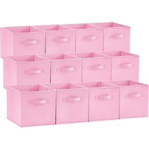 Lifewit Storage Cubes, Foldable Decorative Fabric Storage Baskets for Organizing Home Organizers with Handles for Shelves, Closet, 11 Inch Bins, 18L Pink, 12 Packs