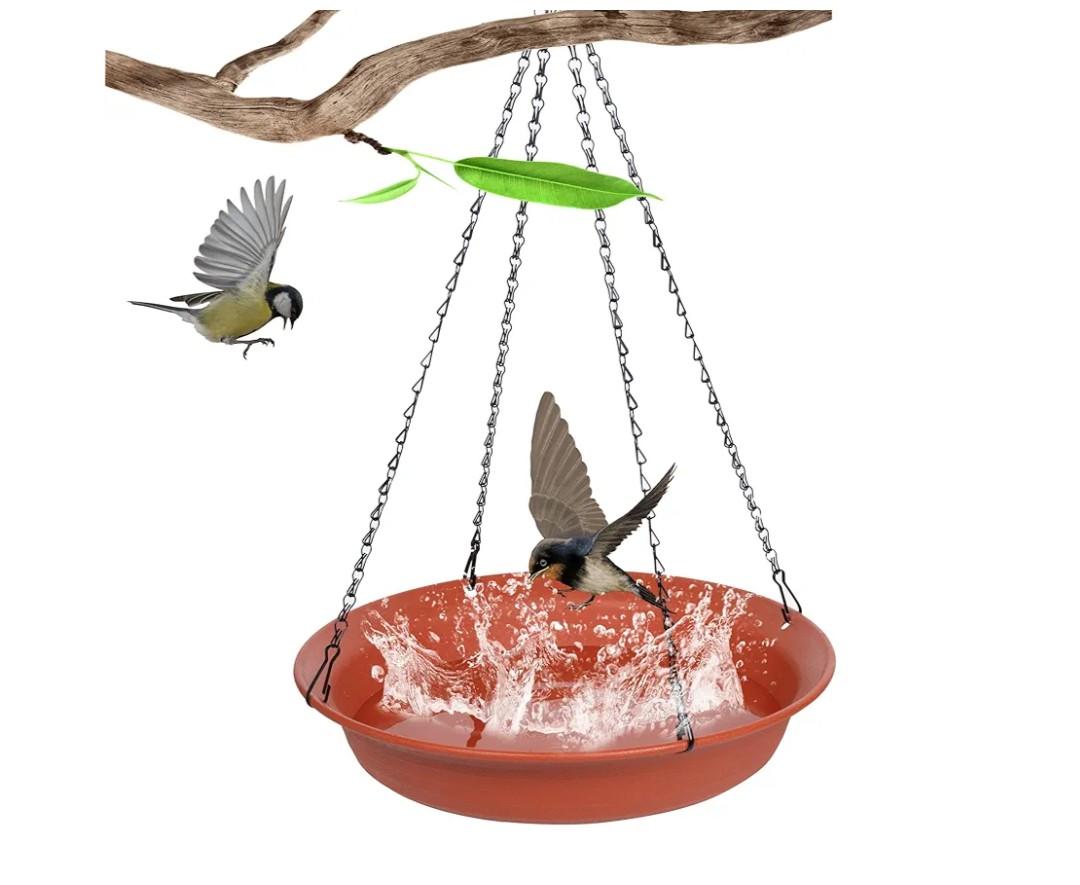 Afrine Hanging Bird Bath for Outside, Hanging Bird Water Feeder for Outdoor, Birdbath Bowl, Birdbaths for Outdoors Balcony Window Backyard Garden, Small Large Wild Birdfeeder Tray (12", Terracotta)
