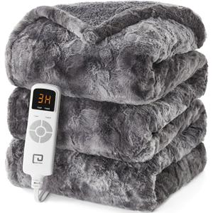 EHEYCIGA Electric Heated Throw Blanket Twin Size Faux Fur, 10 Hours Auto Shut Off 9 Heating Levels Heating Blanket for Kids, Soft Warm Heated Blanket Fast Heating Grey, Faux Fur & Sherpa
